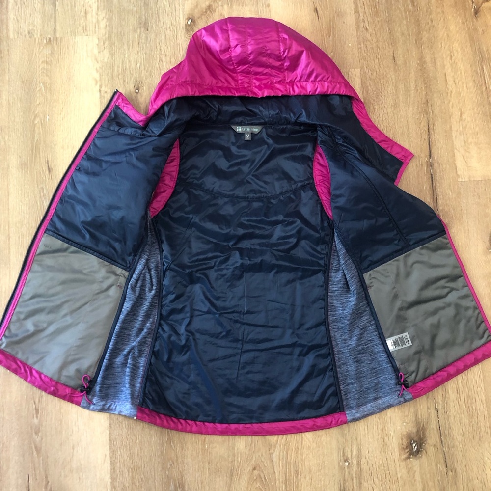 Title Nine Willpower Women's Magenta and Gray/Blue Hooded Puffer Vest - Picture 2 of 9
